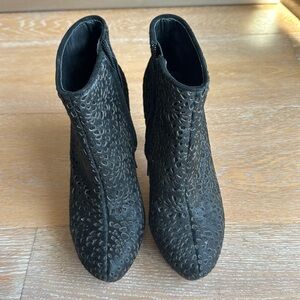 BCBGMaxAzria Maven laser cut pony calf hair bootie